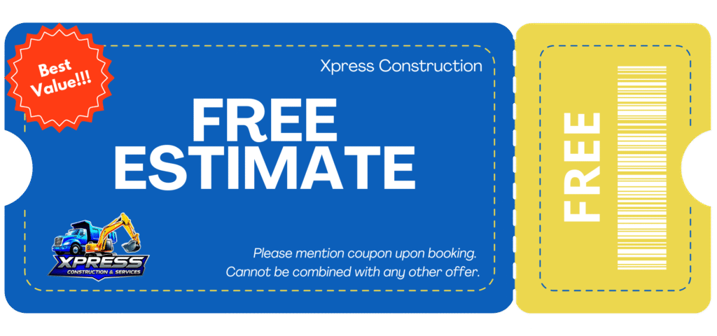Xpress Construction & Services coupon offers a free estimate for excavation or concrete. Not valid with other offers.